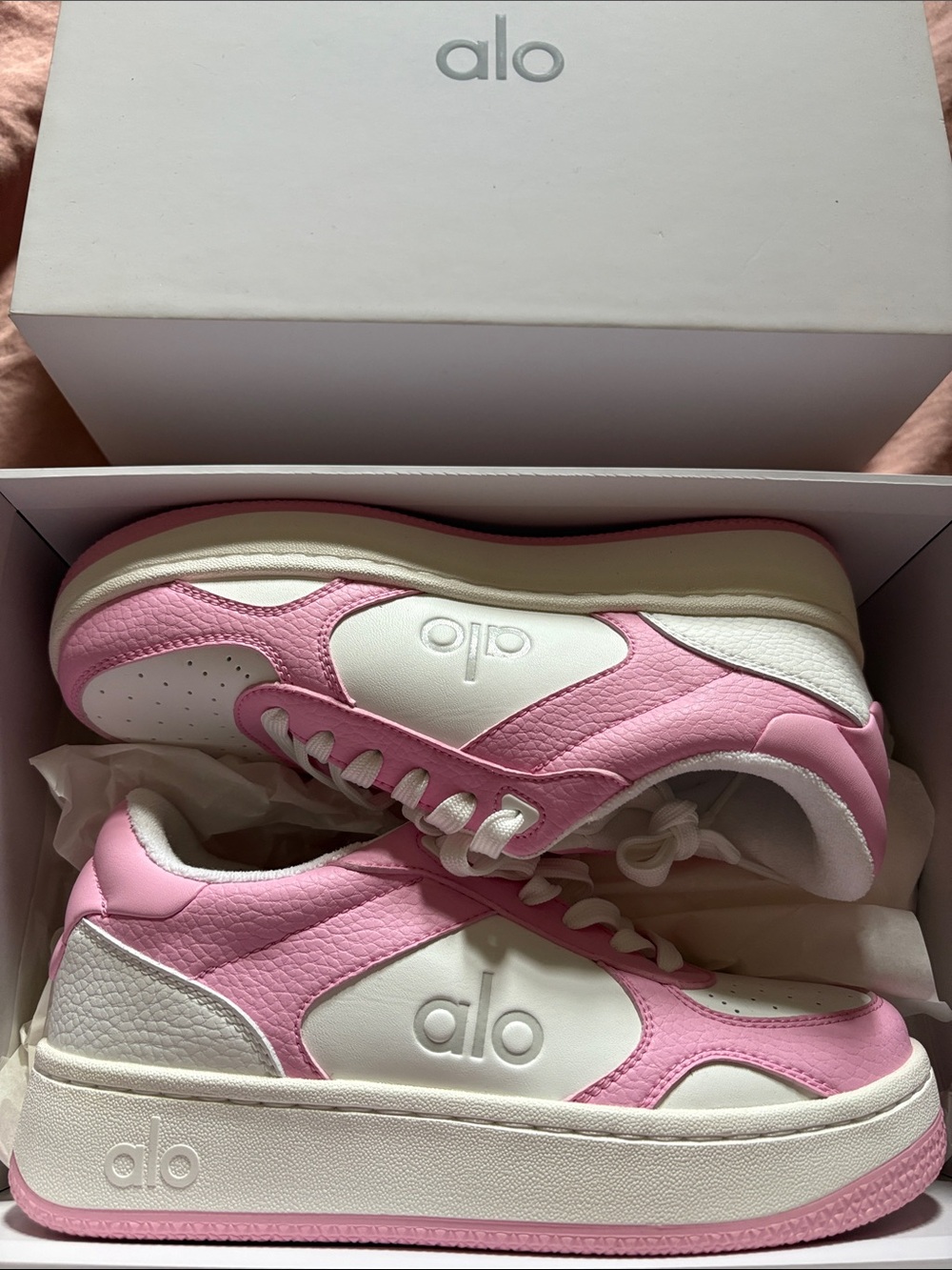 Classic ALO Yoga Pink and White Platform Sneakers